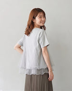 ゆったりラウンドネック チュール切り替えTシャツ