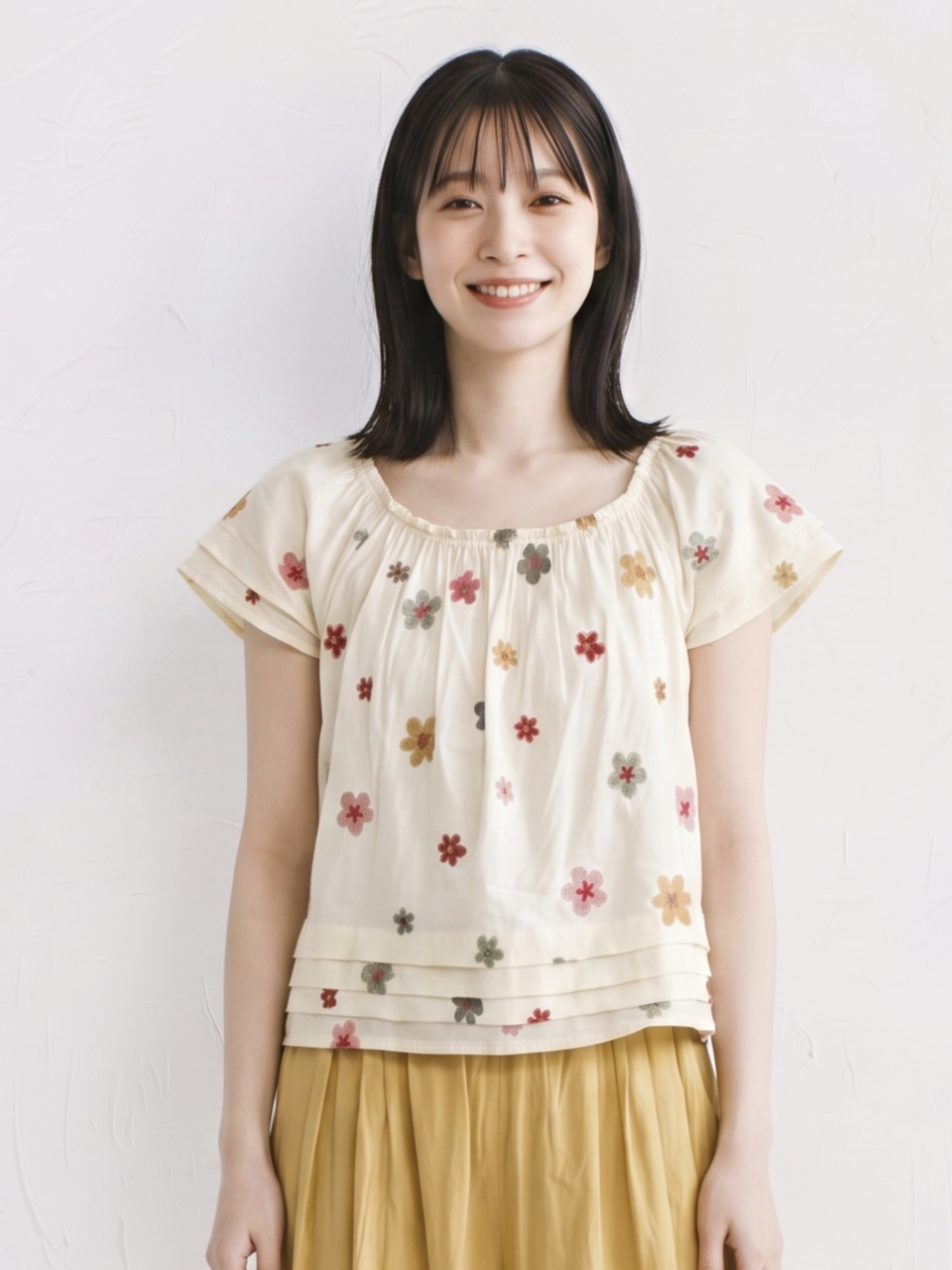 さわやかな夏！花柄フレンチ半袖シャツ