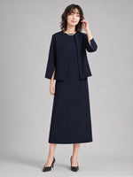【秋新作】【全2色】S~2XL シンプルオープンフロントジャケット×ワンピース 2点セット