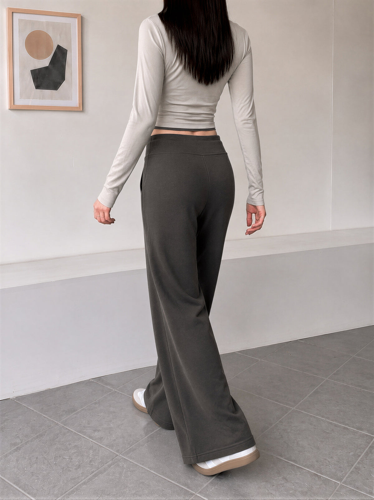 【全3色】S-XL ハイウエスト 落ち感ストレートワイドパンツ