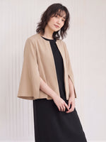 【秋新作】【全2色】S~2XL シンプルオープンフロントジャケット×ワンピース 2点セット