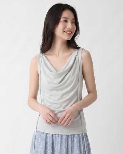 ドレープネック サイドリボン タンクトップ-サックス-L