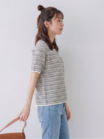 白黒テクスチャー クルーネック半袖ニット