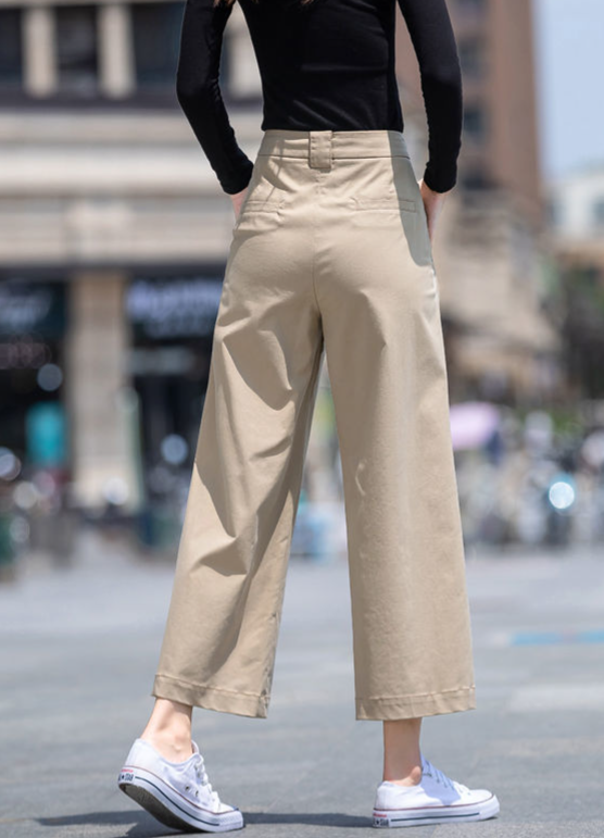 ハイウエストストレートワイドパンツ クロップド丈 リラックスフィット コットン