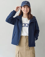 フード付きショート丈 立体裁断マウンテンパーカー-ダークブルー-2XL