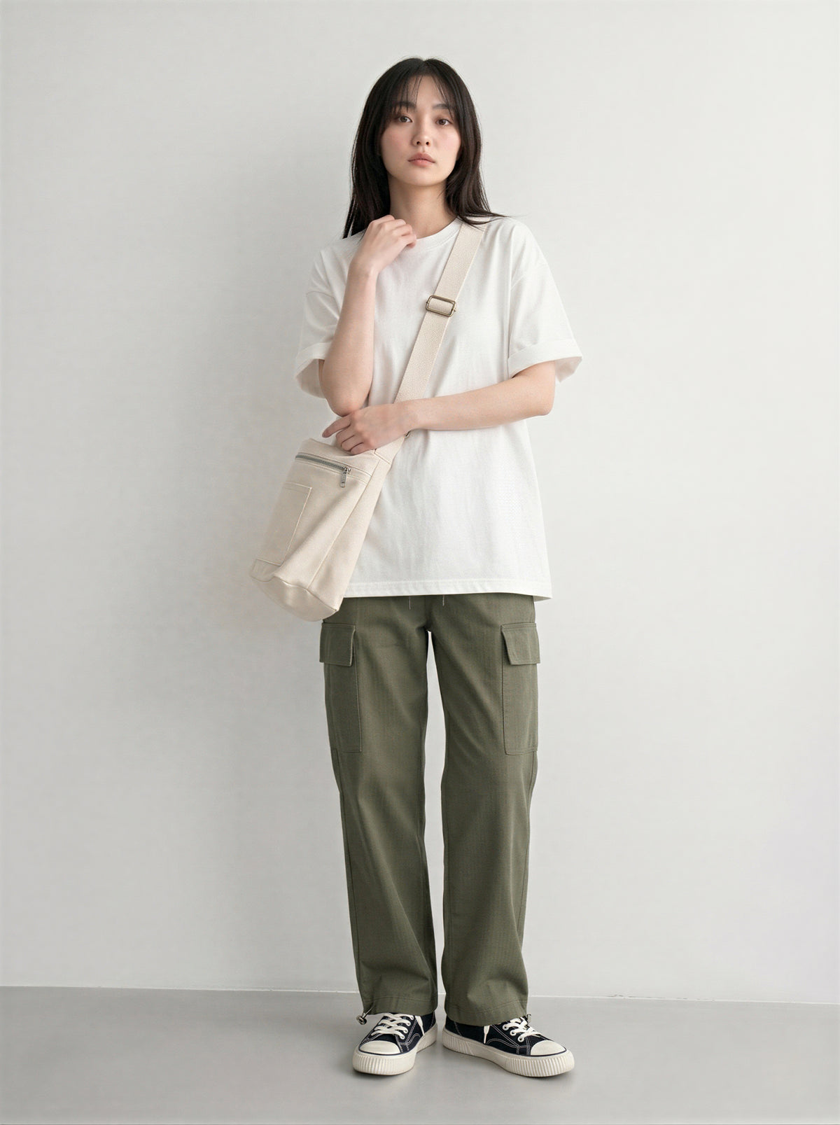 半袖Tシャツ ゆったりシルエット ミドル丈 カジュアル ドロップショルダー コットン