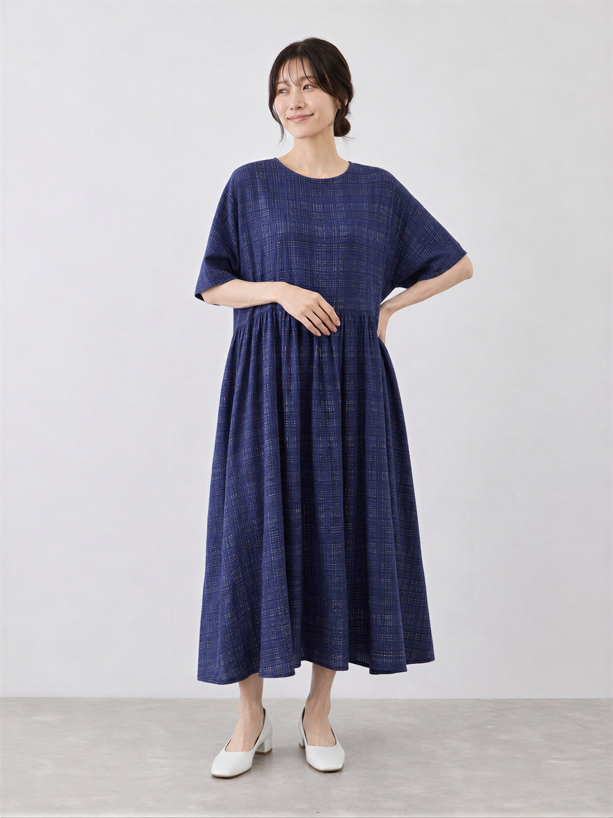 綿麻ゆったりシンプルスカートミディアム丈洋装
