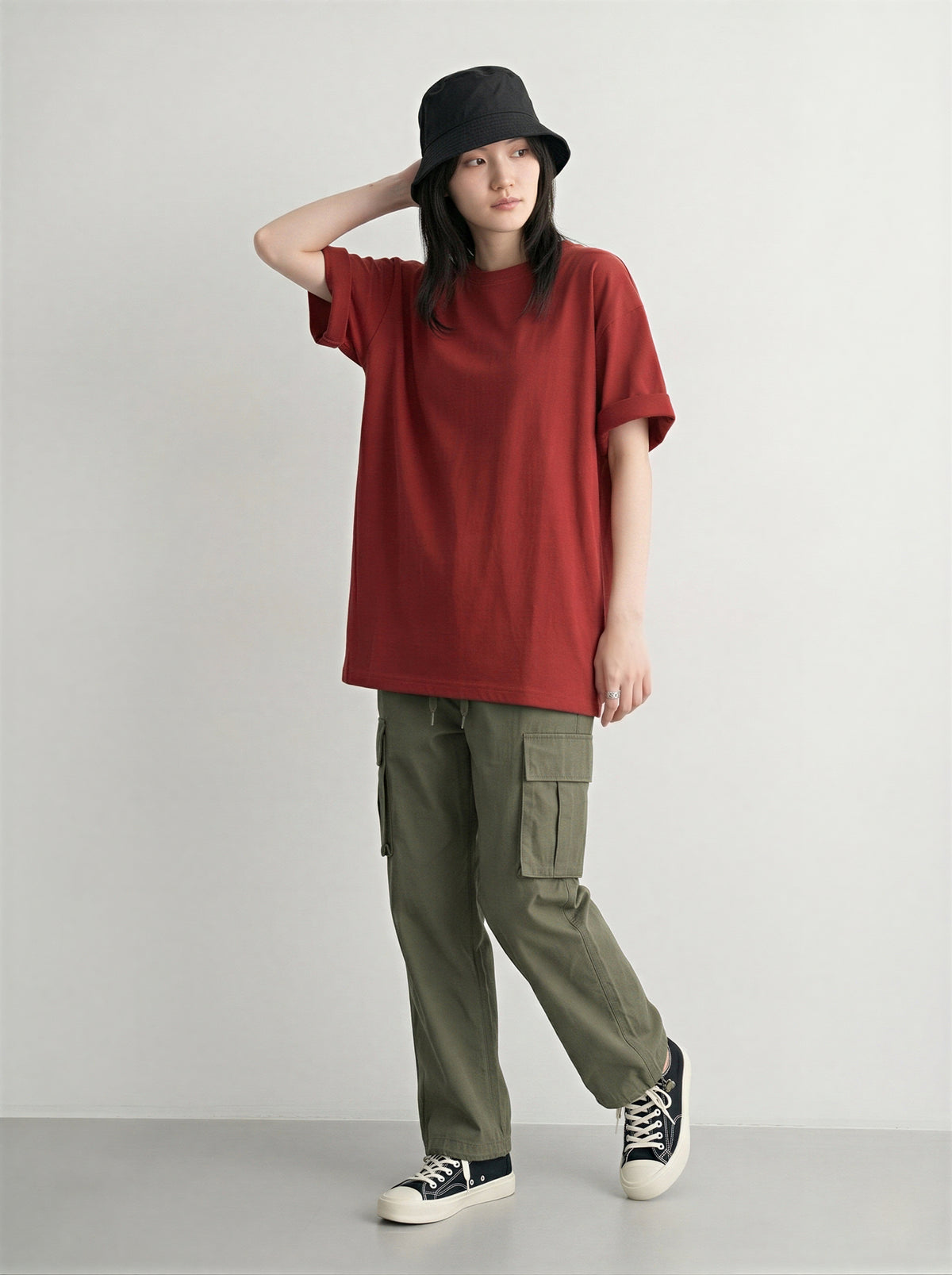 半袖Tシャツ ゆったりシルエット ミドル丈 カジュアル ドロップショルダー コットン