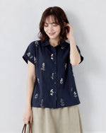 【全2色】M~3XL 小さめラウンドネック 花柄 ゆったり半袖シャツ