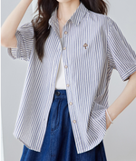 細ストライプ ゆったり開襟シャツ