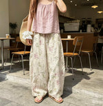 【全2色】M~2XL ボタニカルプリント ゆったりワイドパンツ