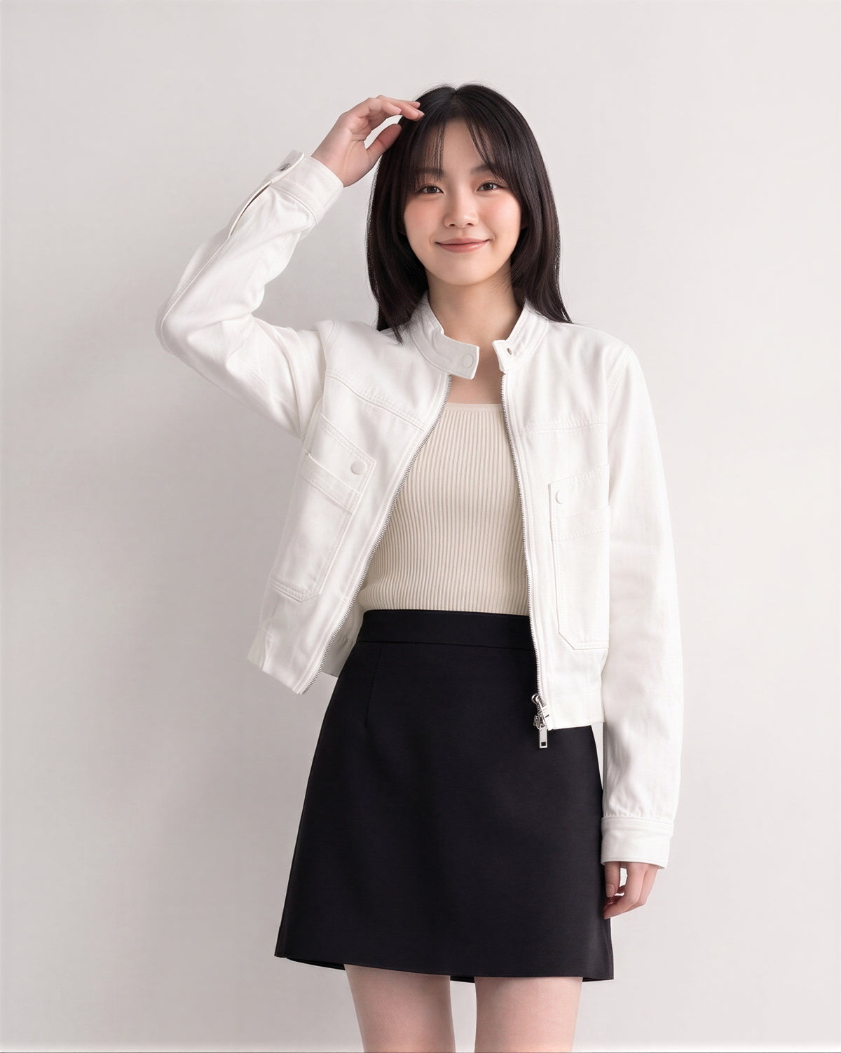 S~XL スタンドカラー ショート丈ワークジャケット