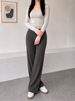 【全3色】S-XL ハイウエスト 落ち感ストレートワイドパンツ