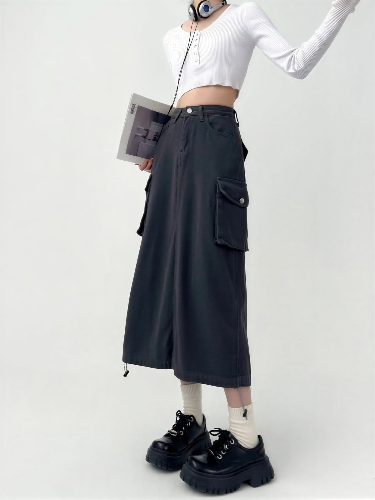 ハイウエスト ストレート マルチポケット ワークスカート