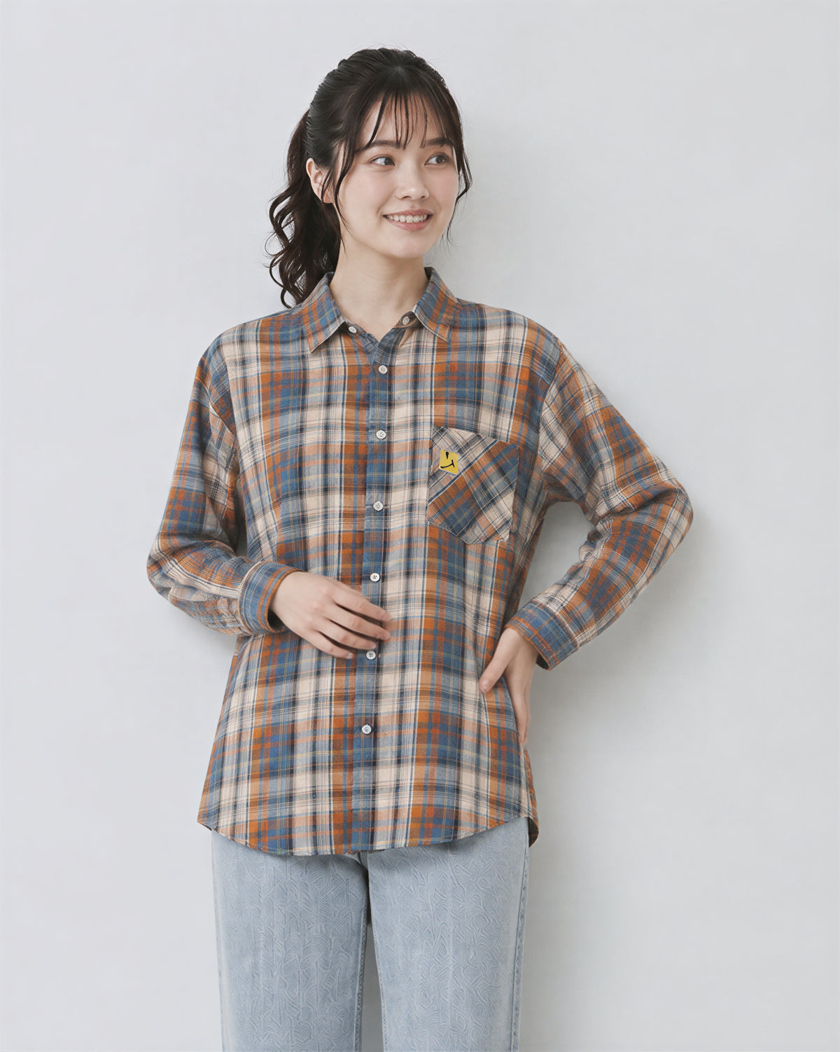 【秋新作】M~2XL ゆったりチェック柄シングルポケットシャツ