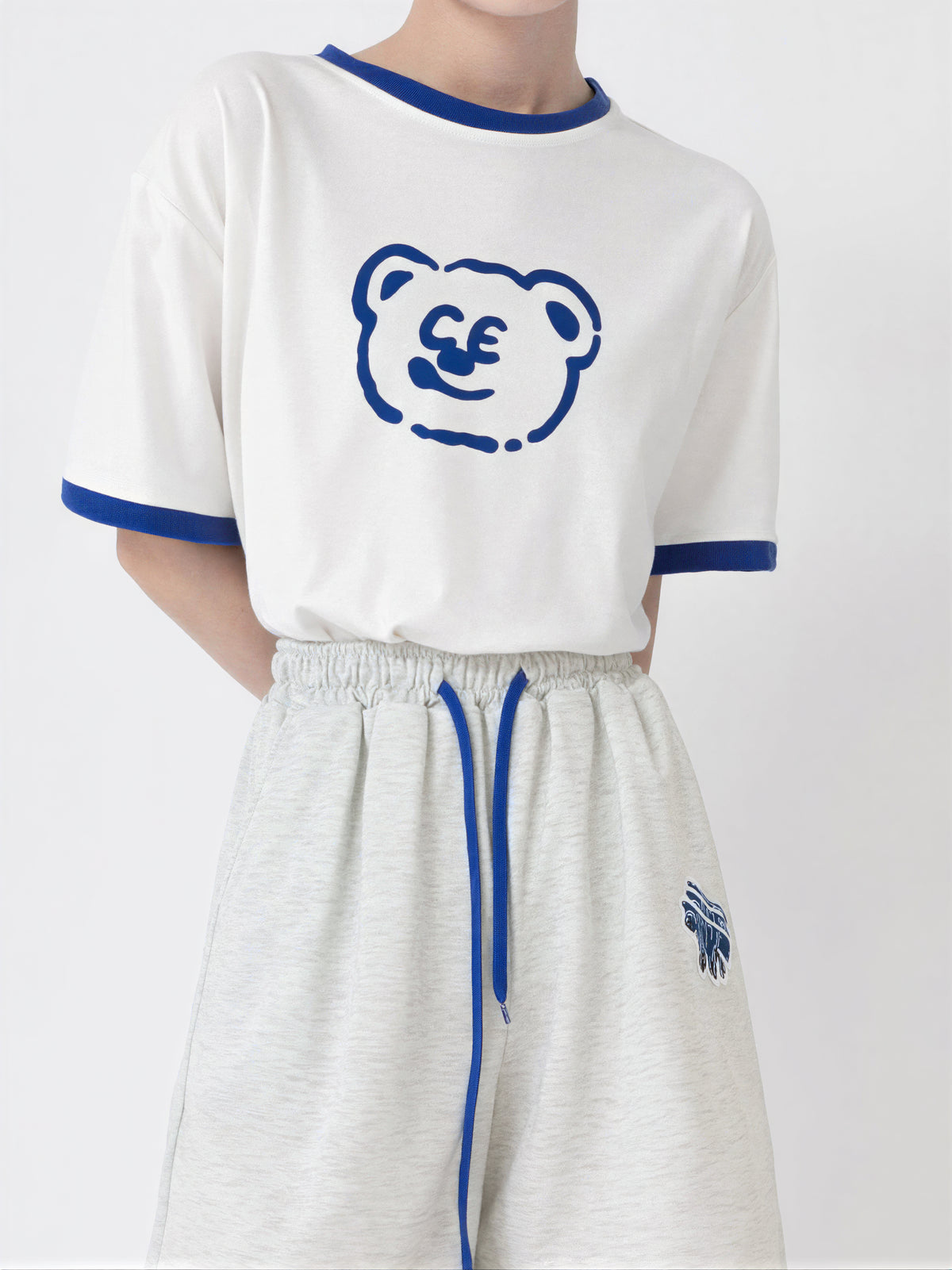 配色パイピング カートゥーンプリントTシャツ