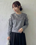 スパンコール切替 フリル（メロウ）付きスウェット
