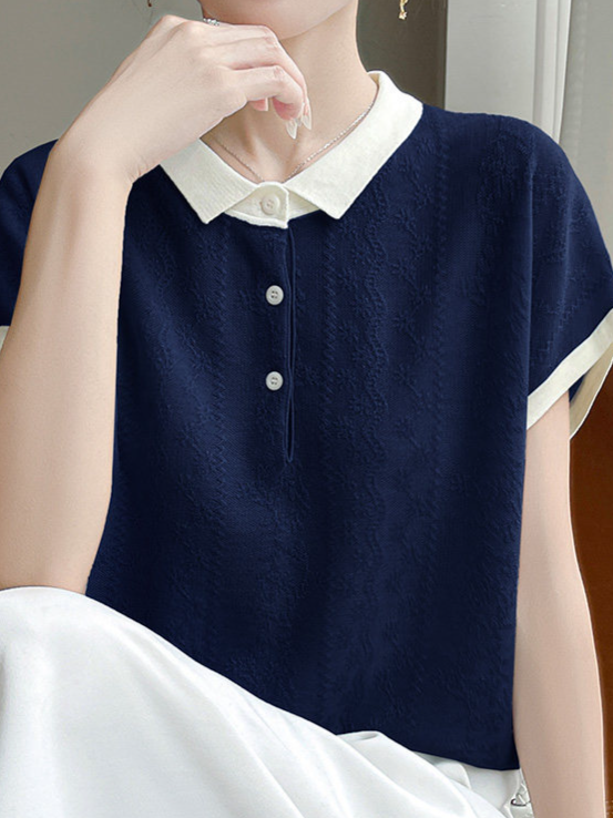 【全2色】M~XL 配色襟ジャカードPOLOシャツ