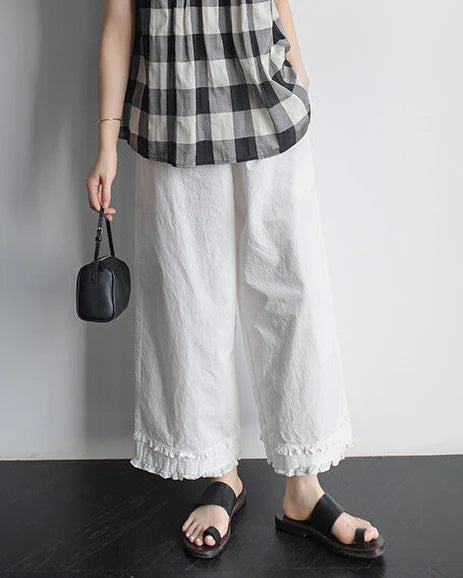 ゆったりストレート フリルヘム アンクルパンツ