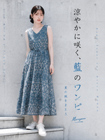 Vネック ウエストマーク プリントノースリーブワンピース