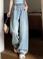 ウエストゴム ハイウエスト 切り替えワイドデニムパンツ