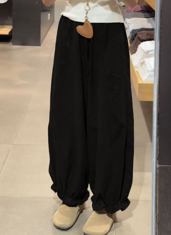 ハイウエスト ドローストリング 立体切替 ジョガー風ワイドパンツ