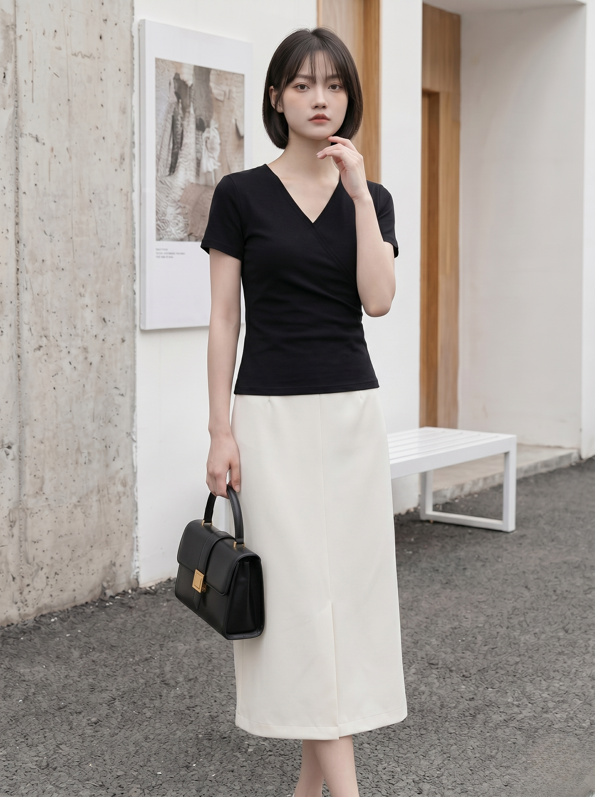 クロスVネック スリムフィット 半袖Tシャツ