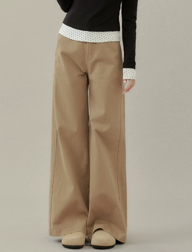 ハイウエスト ダブルボタンウエスト ストレートワイドパンツ