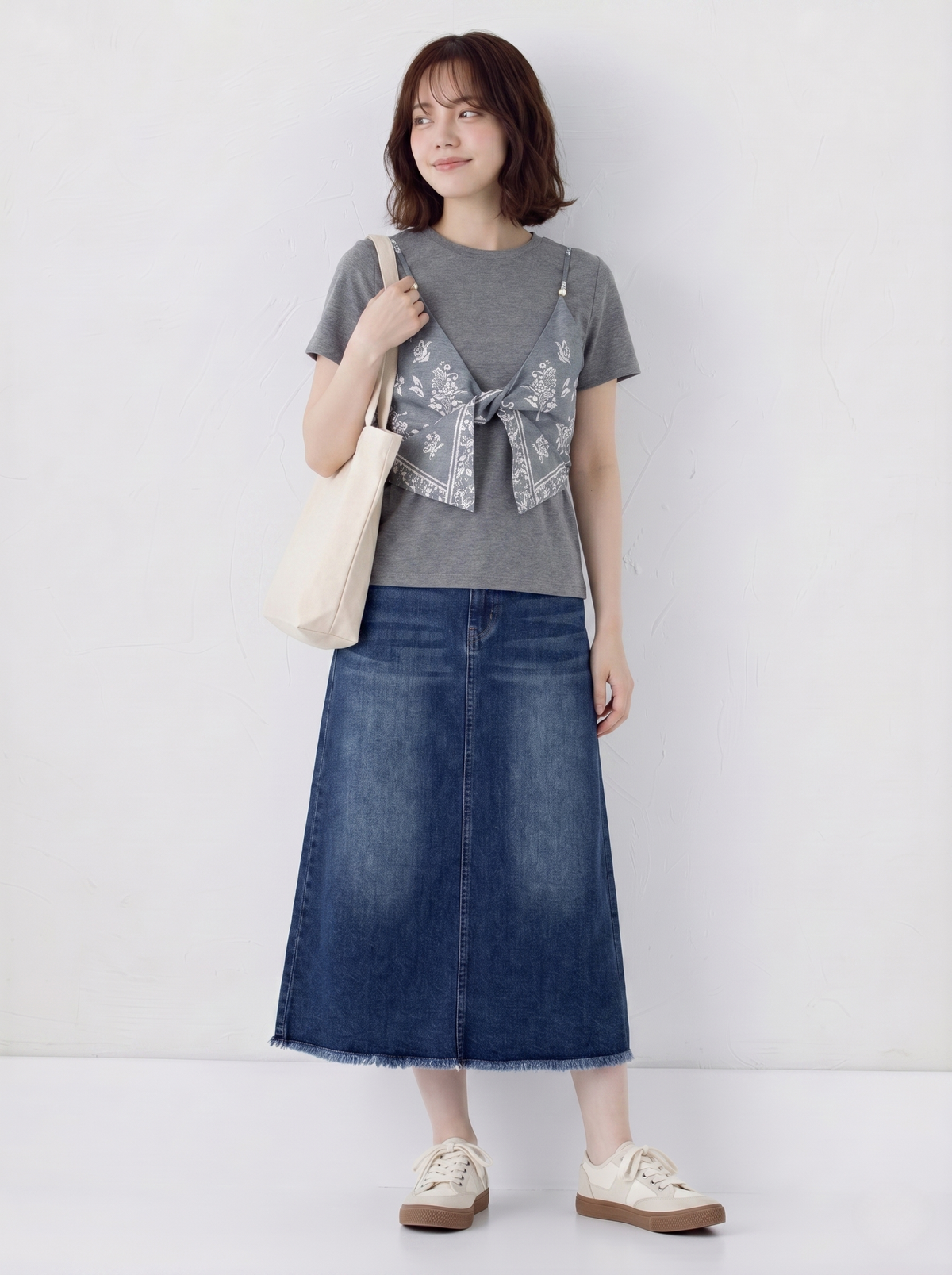 半袖Tシャツ2枚フェイクスカーフ個性的アートキルティングトップス
