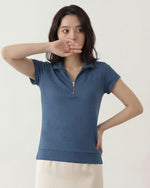 ハーフジップ Vネック フィット 半袖Tシャツ