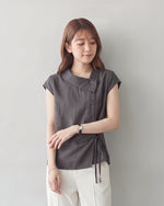 S~2XL アシンメトリーカシュクール リボン付きノースリーブトップス