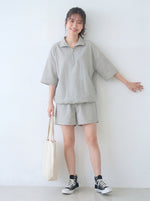 ハーフジップ 襟付き ルーズPOLOシャツ＆ショートパンツ 2点セット