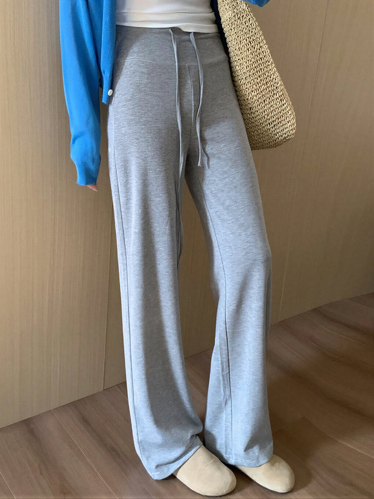 ハイウエスト ドローストリング 落ち感ストレートパンツ