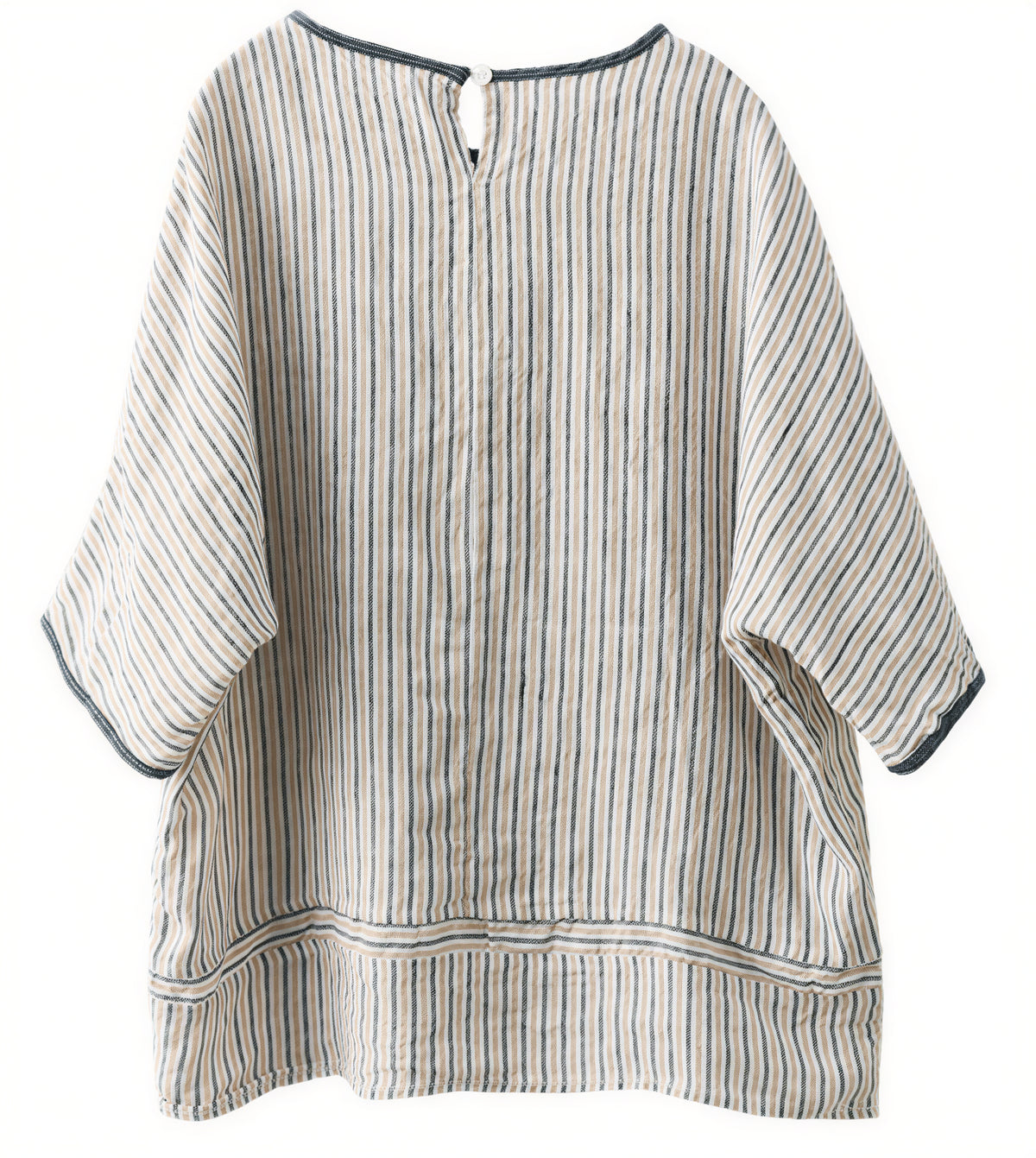 M~2XL 細ストライプ ゆったり クルーネックTシャツ