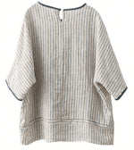 M~2XL 細ストライプ ゆったり クルーネックTシャツ