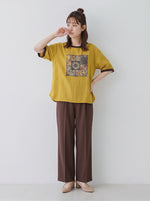 ゆったりクルーネック 配色トリムプリントTシャツ