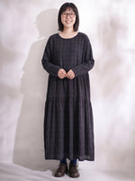 綿麻ゆったりシンプル継ぎ手長袖洋装