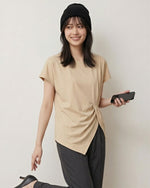 サイドウエストツイストギャザー アシンメトリーヘム 半袖Tシャツ