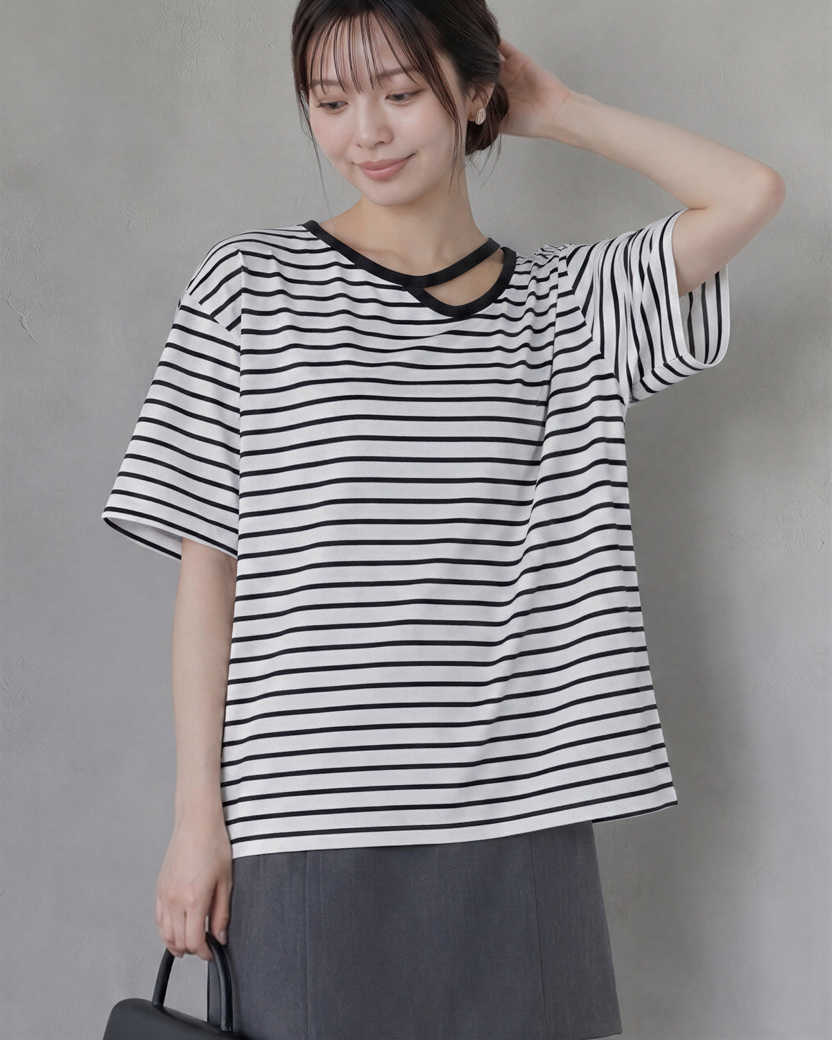 配色フェイクレイヤードボーダーTシャツ