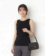 リブ編み フィット クルーネック ノースリーブタンク-ブラック-2XL
