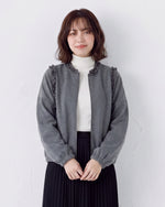 フリル付き ルーズ ショートジャケット-グレー-2XL