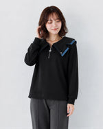 M~4XL ジップVネック フリル フェイクレイヤード スウェット