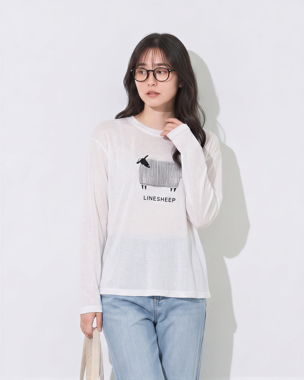【秋新作】ラウンドネック ラグラン風プリント長袖Tシャツ