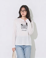 【秋新作】ラウンドネック ラグラン風プリント長袖Tシャツ