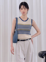 配色ボーダー 透かし編みニットベスト