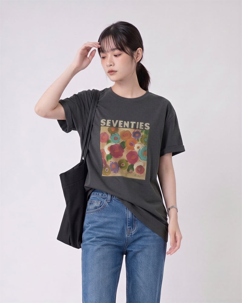 油絵アート！半袖Tシャツ小人数高級感スリムトップス