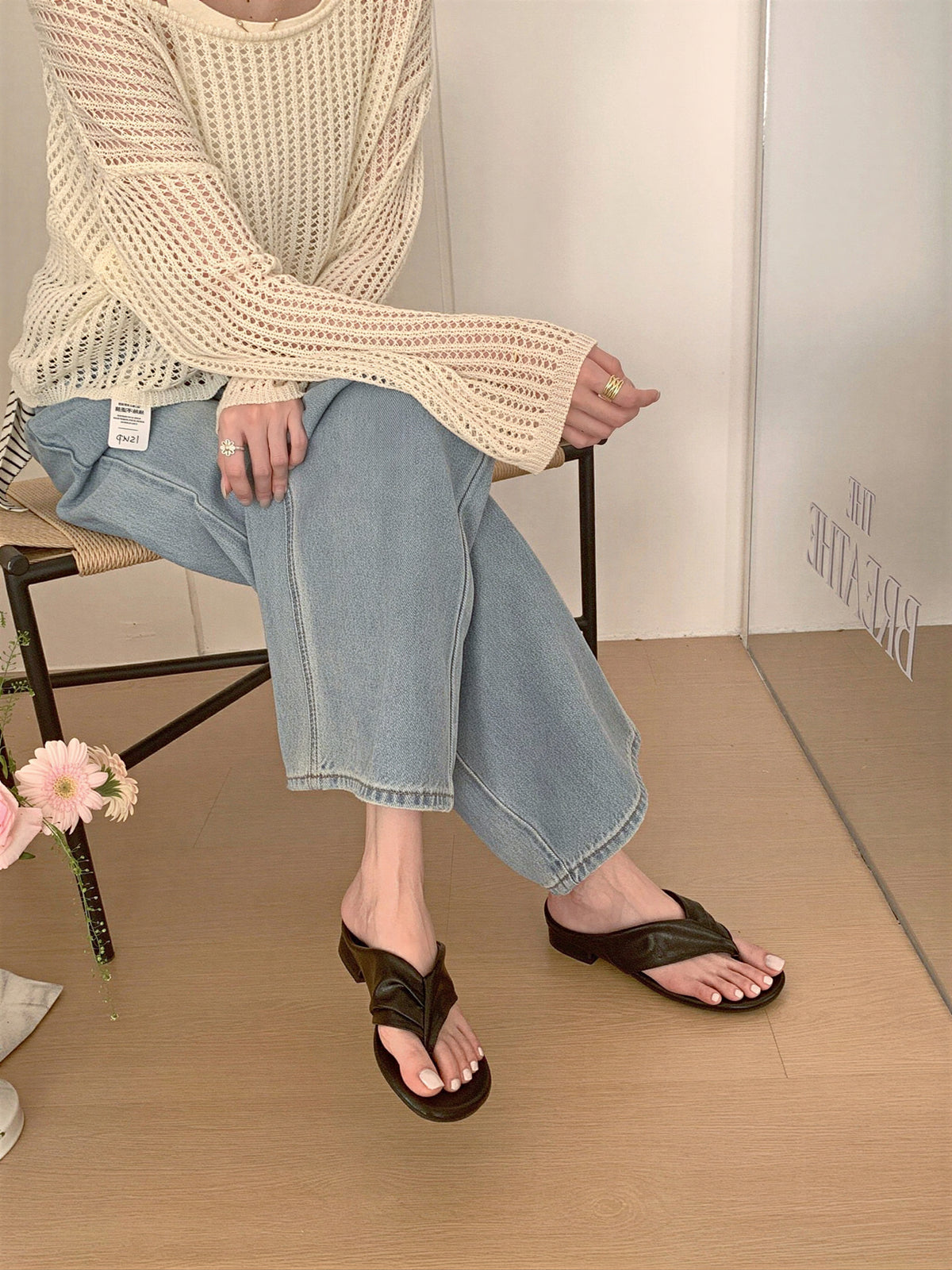 クロスワイドストラップ ローヒール 美脚見え トングサンダル