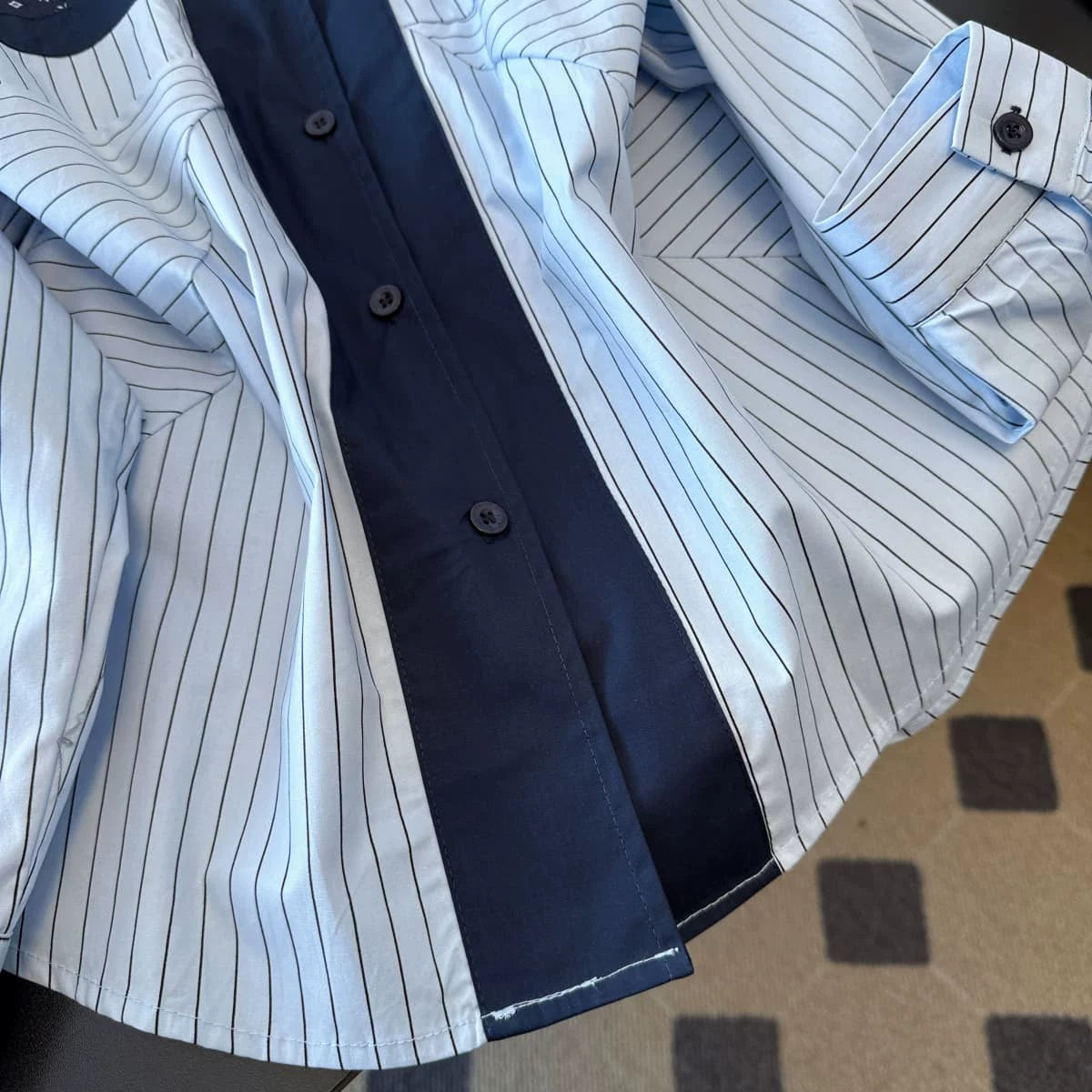 【秋新作】L~4XL 切り替えストライププリントシャツ