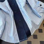 【秋新作】L~4XL 切り替えストライププリントシャツ