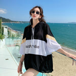 フード付き ゆったり シーム切り替えデザイン セパレート3点セット水着（カバーアップ＋タンクトップ型水着＋ボクサーショーツ）